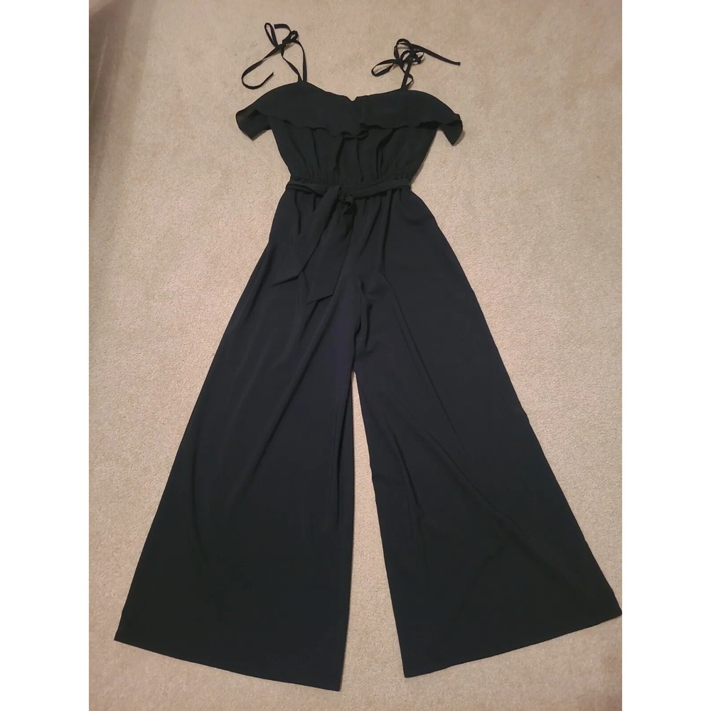 Jasper‎ Conran Ruffled Tie Belted Spaghetti Straps Black Jumpsuit 8